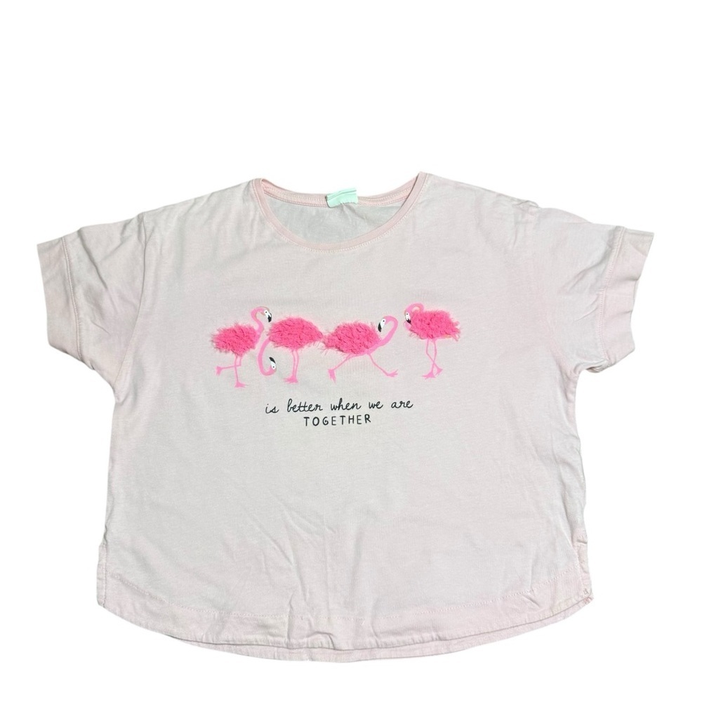 Zara Girls Pink Flamingo Graphic T-Shirt Size 8 Short Sleeve Cotton Tee